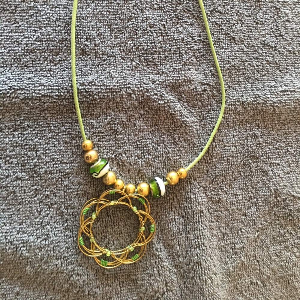 Green & Gold wire beaded necklace